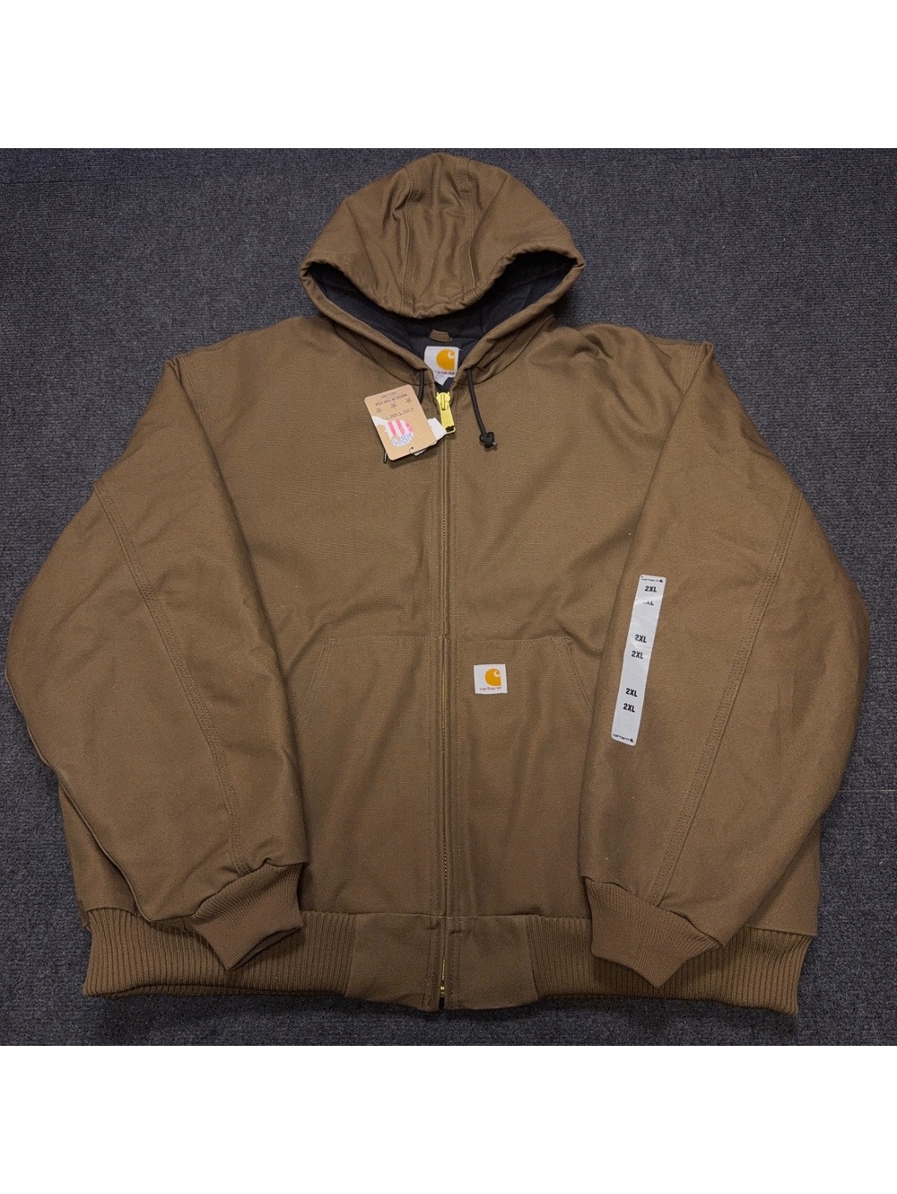 Carhartt Men's Utility Jacket XXL Brown Hooded Quilted Lined